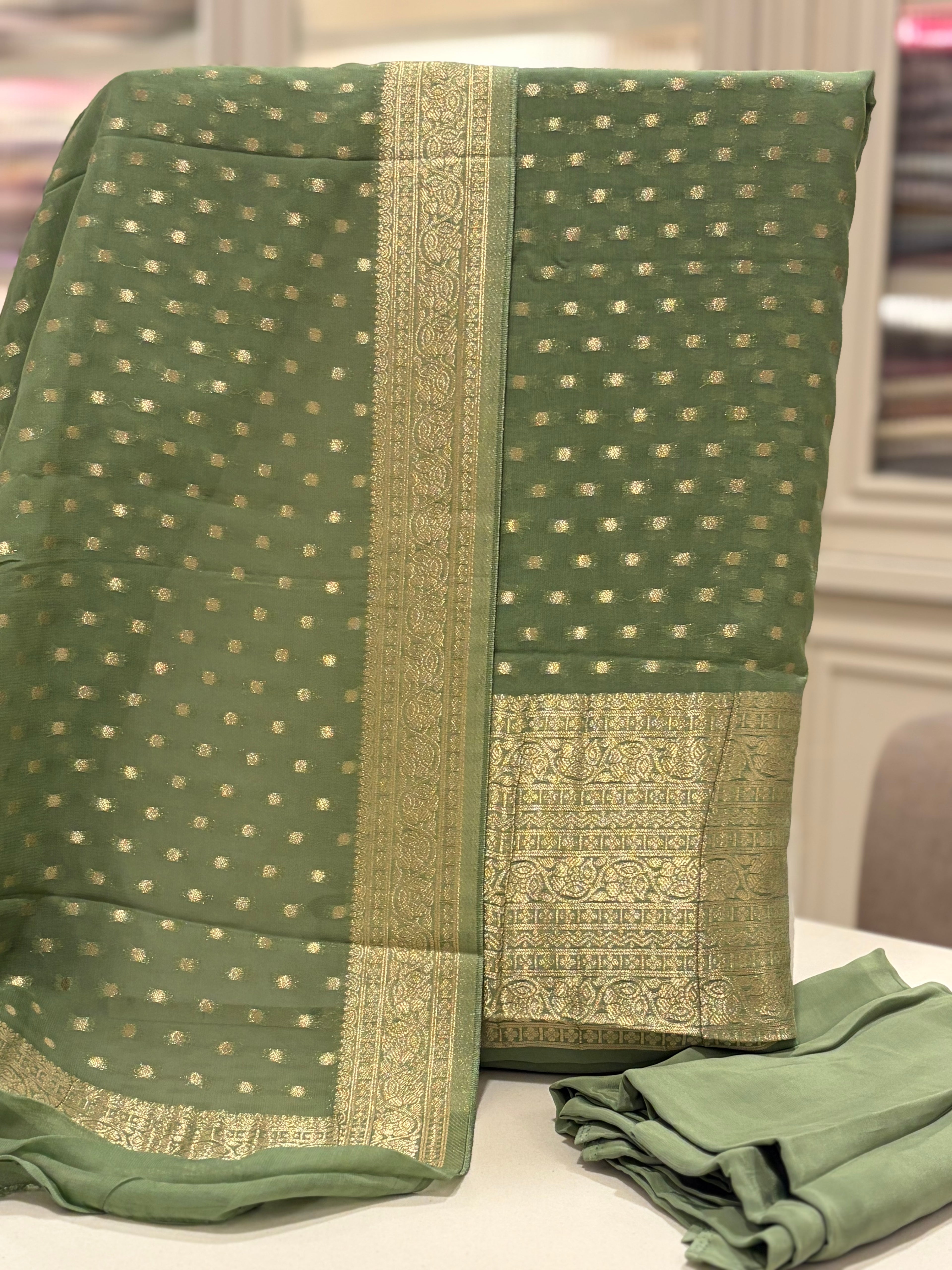 Polka Dots  Banarasi Georgette Zari Suit Set