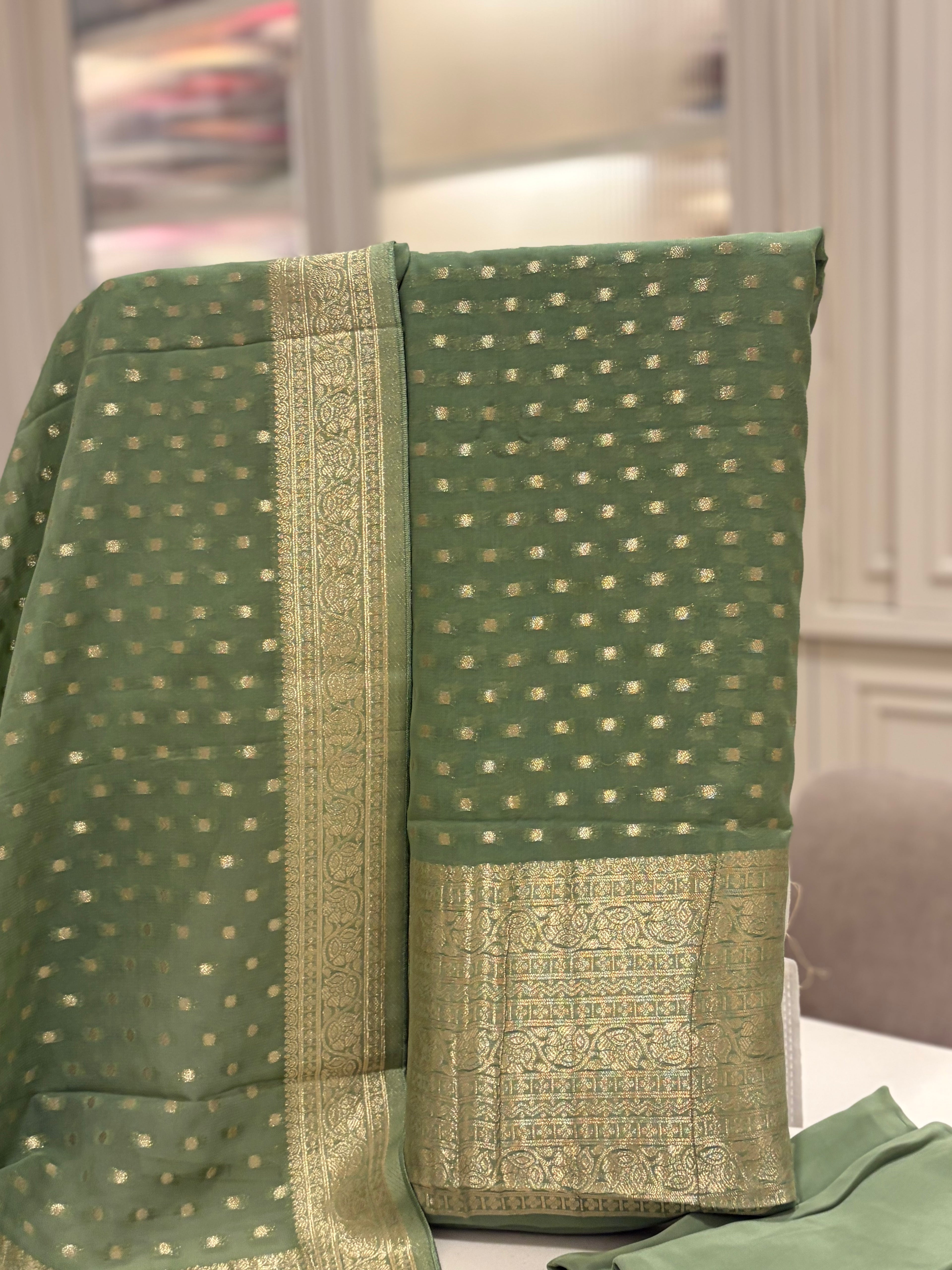 Polka Dots  Banarasi Georgette Zari Suit Set